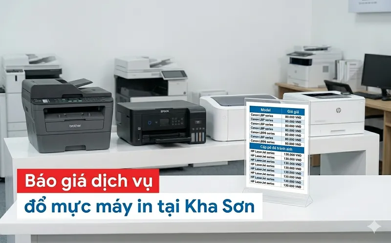 Bảng báo giá dịch vụ đổ mực máy in tại Kha Sơn chi tiết