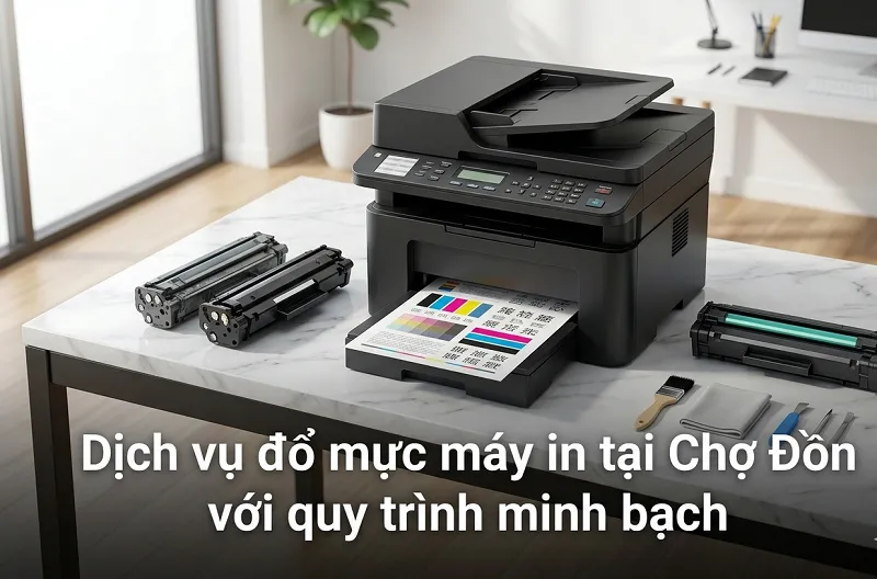 Quy trình đổ mực máy in tại Chợ Đồn của Hoàng Hà
