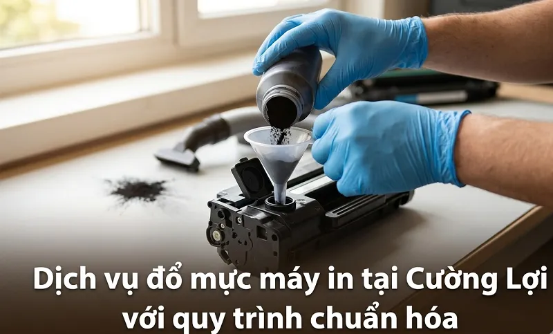 Quy trình đổ mực máy in tại Cường Lợi của Hoàng Hà