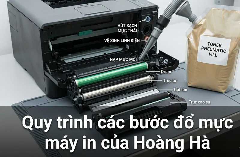 Quy trình các bước đổ mực máy in của Hoàng Hà