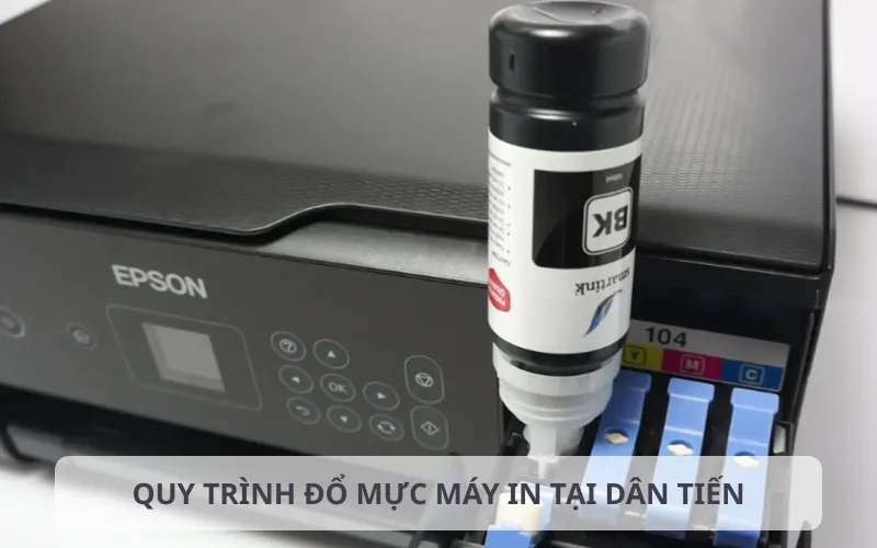 Quy trình đổ mực máy in tại Dân Tiến
