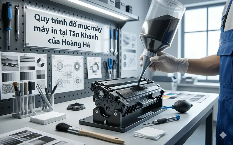 Quy trình đổ mực máy in tại Tân Khánh của Hoàng Hà