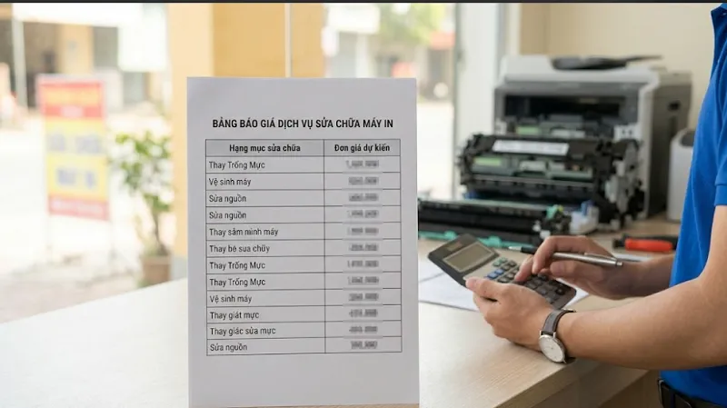 Bảng báo giá dịch vụ sửa máy in tại Phong Quang chi tiết